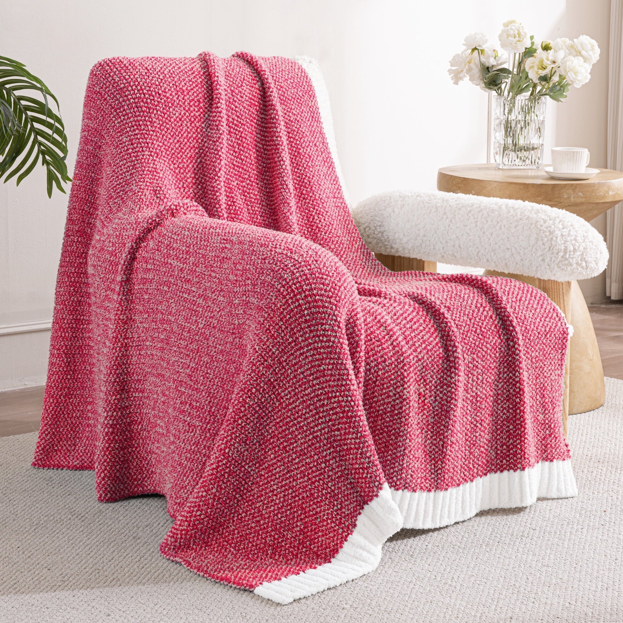Knit Throw Blanket, Ultra Soft Cozy Fluffy Blankets, Lightweight Fuzzy Plush Throw for Couch and Bed, Mixed Red, 50"x60"