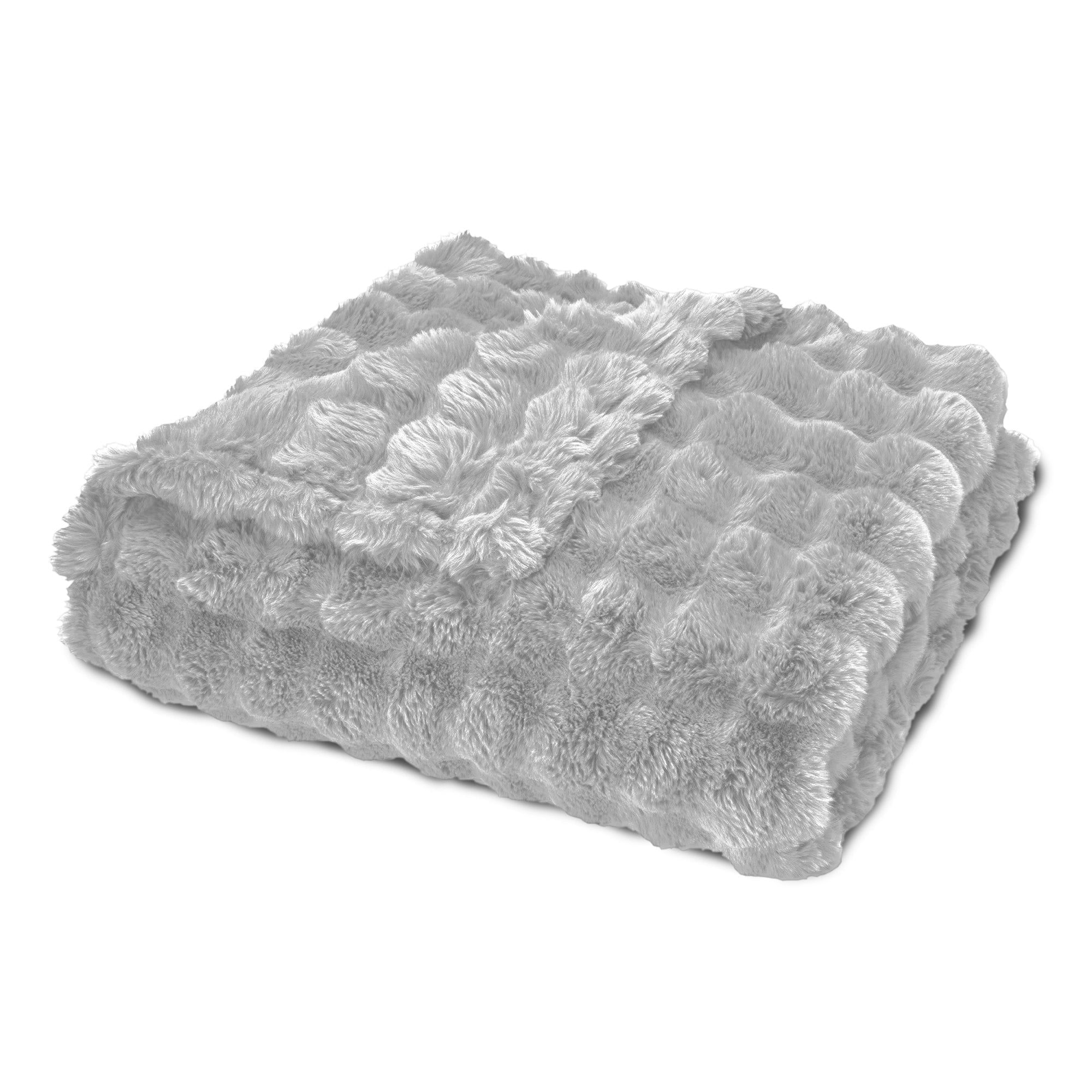 Serenade Gray Textured Faux Fur Throw Blanket, 50 x 70