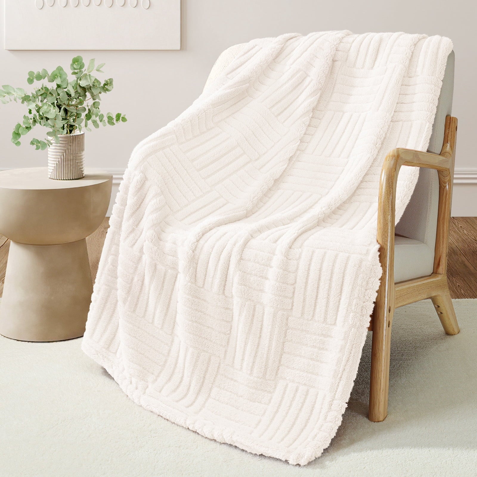 Fluffy Fleece Throw Blanket 50"x60" for Couch, Bed, Sofa, Fuzzy Soft Cozy Throw with Decorative Jacquard Pattern for ...