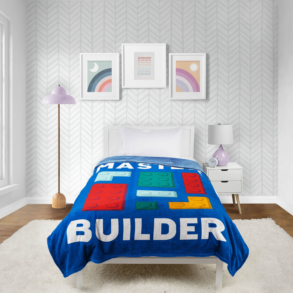 Master Builder Kids Blue Silk Touch Throw Blanket 62" x 90" Ultra-Soft and Cozy