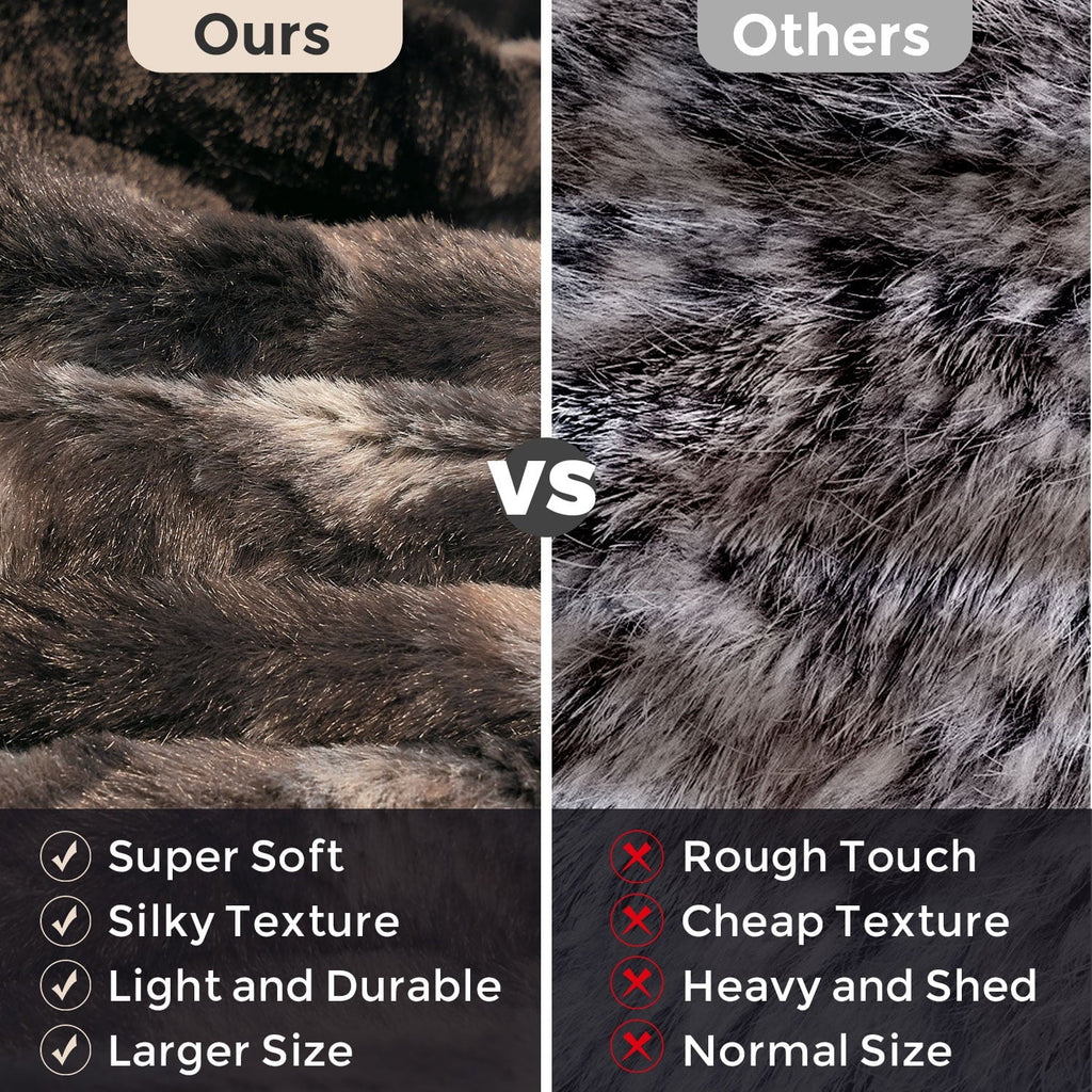 Faux Rabbit Fur Throw Blanket- 50x60 inches, Soft Fluffy Cozy Warm Fuzzy Machine Washable, Durable Blanket for Couch ...
