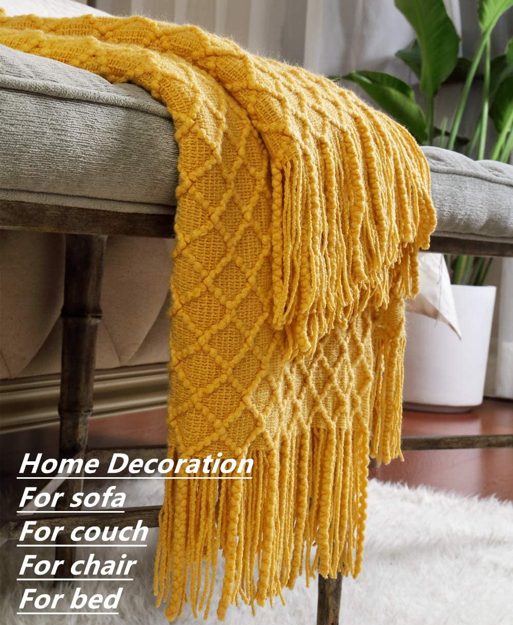 Decorative Soft Spring Summer Fall Throw Blanket ,for Couch Sofa Chair Bed,50''X60'',Mustard Yellow