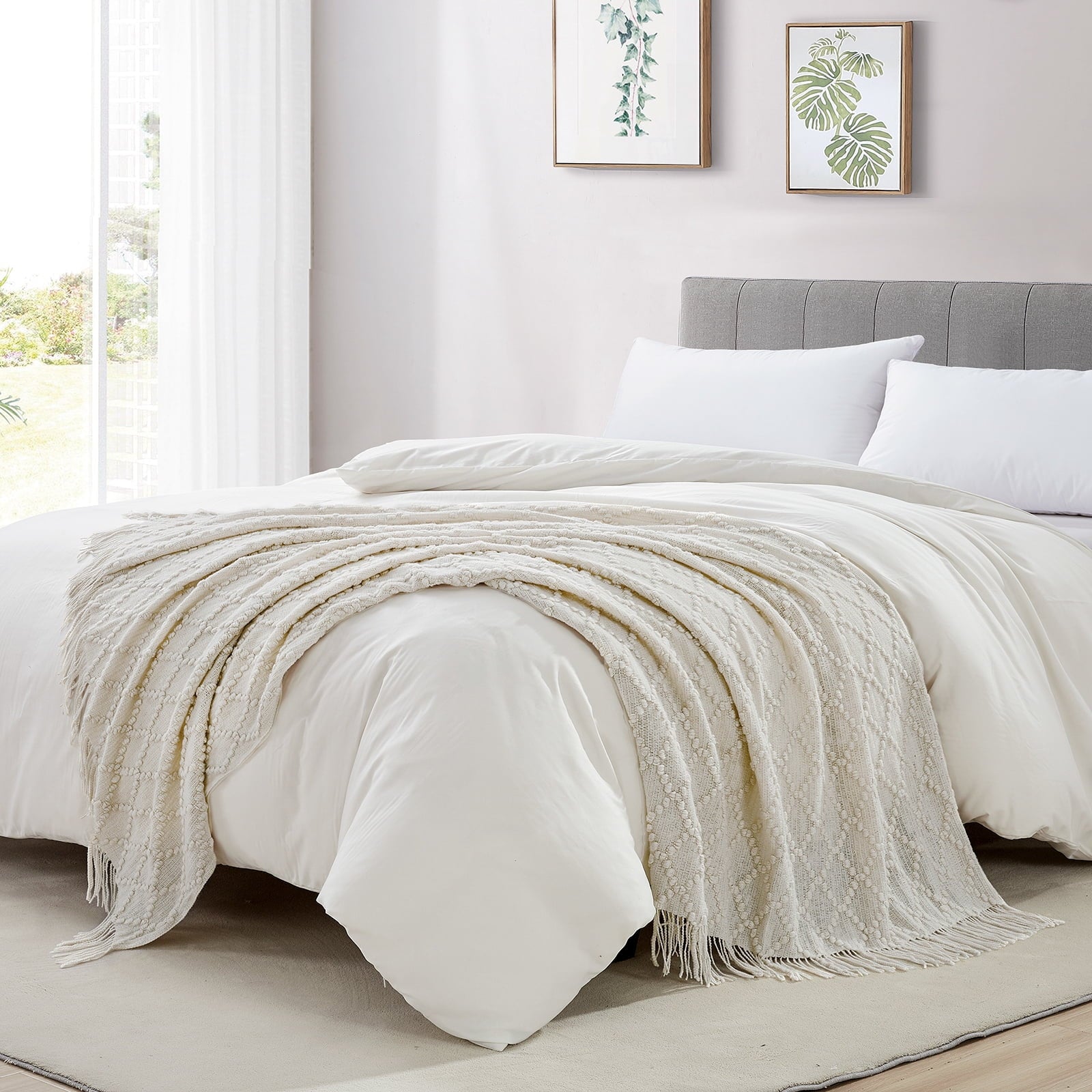 Texture Pure Color Soft Throw Blanket and Sofa Or Bed Knitted Decorative Blanket 50 x70 inches Jacquard Diamond Beige...