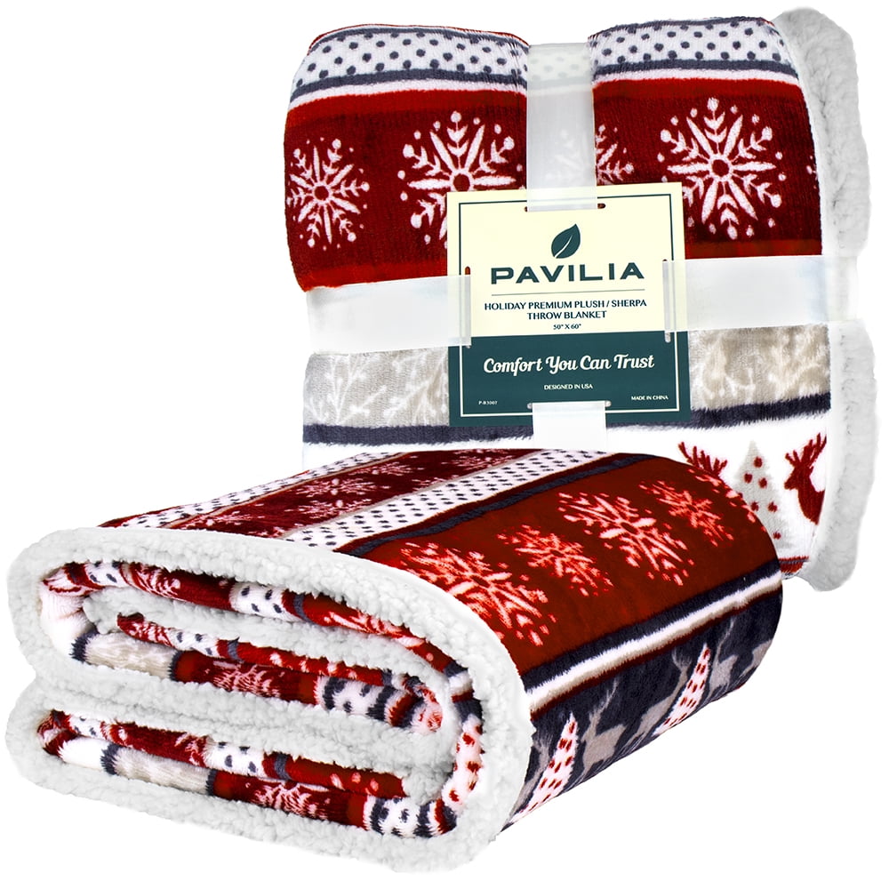 Premium Plush Sherpa Throw Christmas Blanket | Soft, Warm, Cozy, Reversible Microfiber Winter Cabin Throw | Plaid Hol...