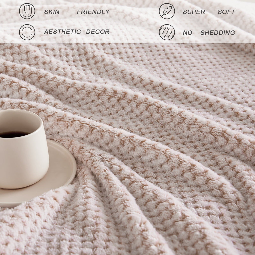 Waffle Textured Mixed Camel Fleece Blanket, Super Soft and Warm 50"x70" Throw Blanket for Couch, Cozy, Fuzzy and Ligh...