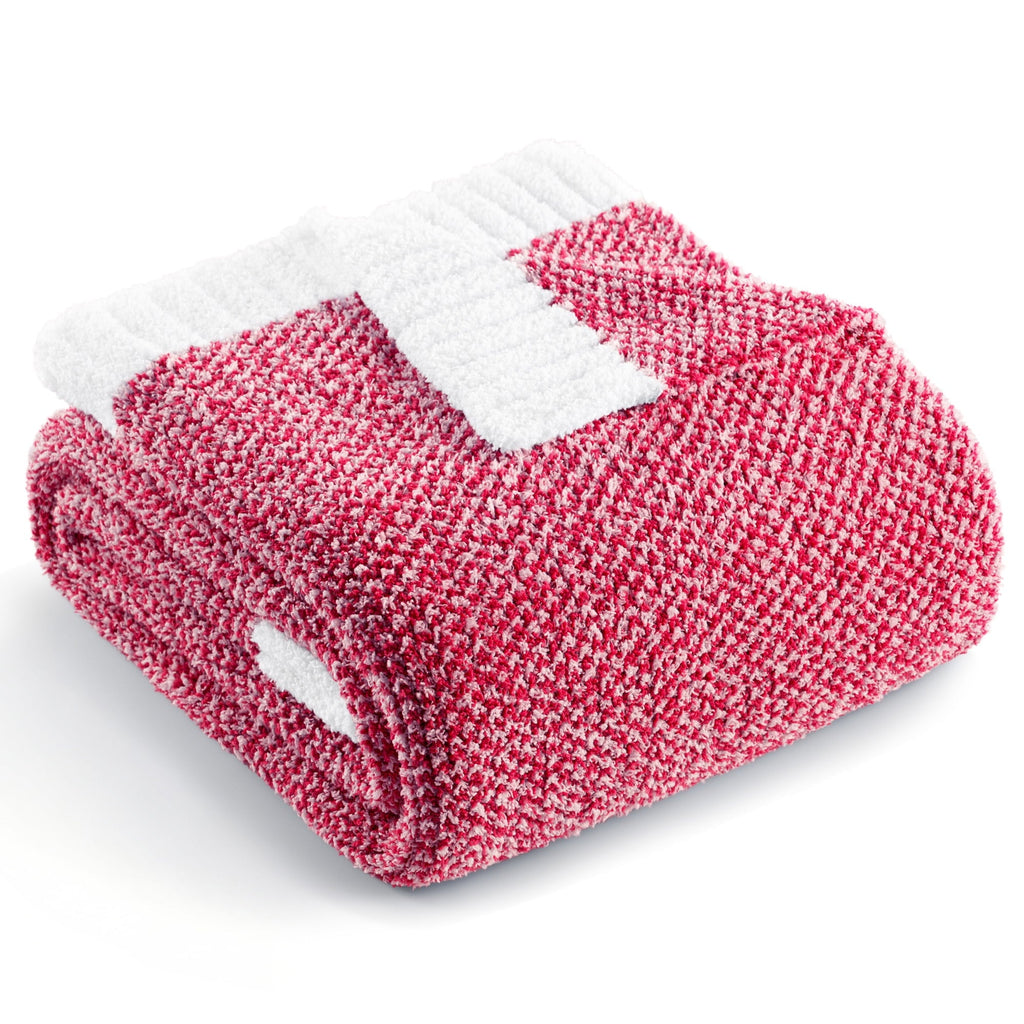 Knit Throw Blanket, Ultra Soft Cozy Fluffy Blankets, Lightweight Fuzzy Plush Throw for Couch and Bed, Mixed Red, 50"x60"