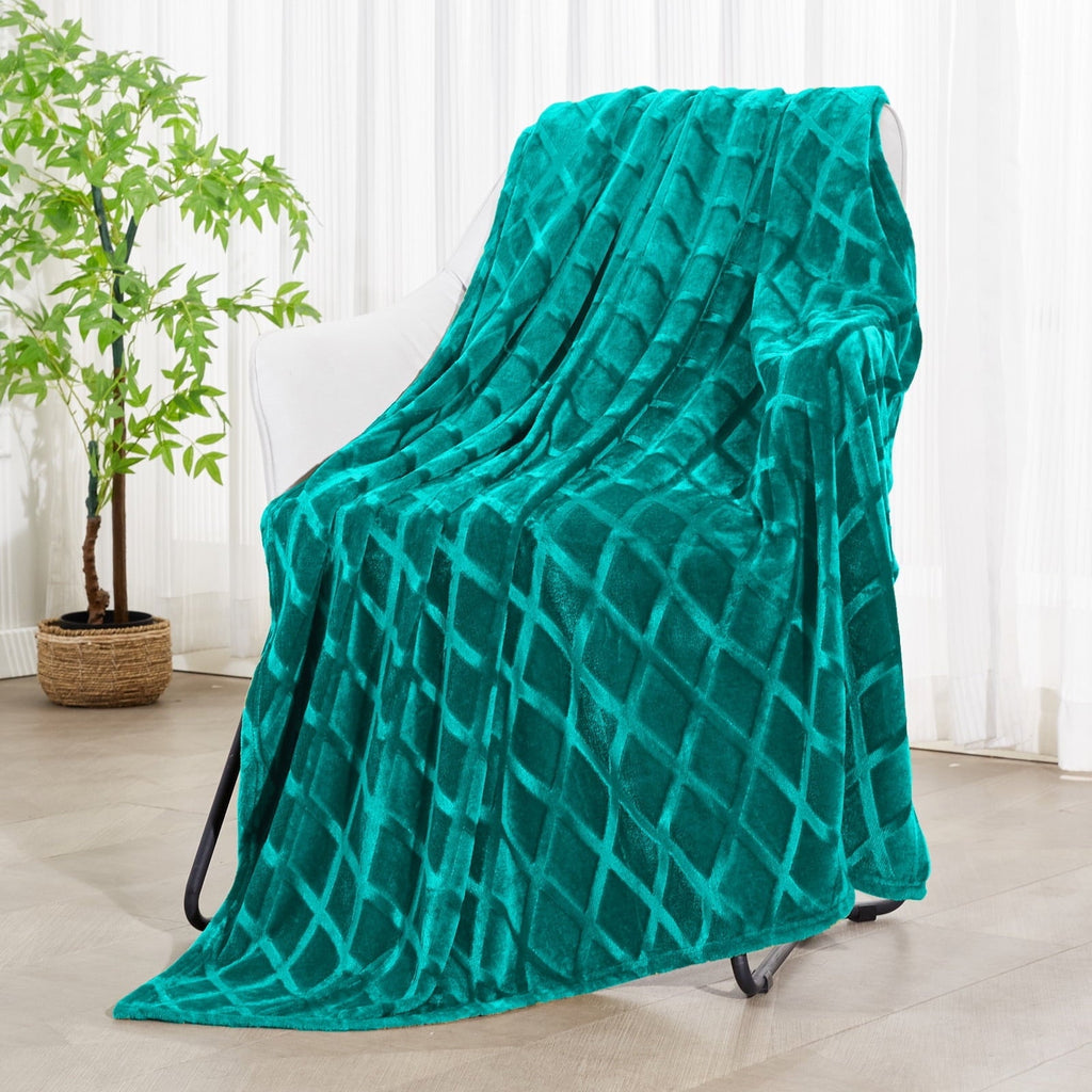 Large Soft Throw Blanket for Couch, 50x70 Inches Diamond Geometry Pattern Velvet Fleece Blanket, Cozy, Warm and Light...