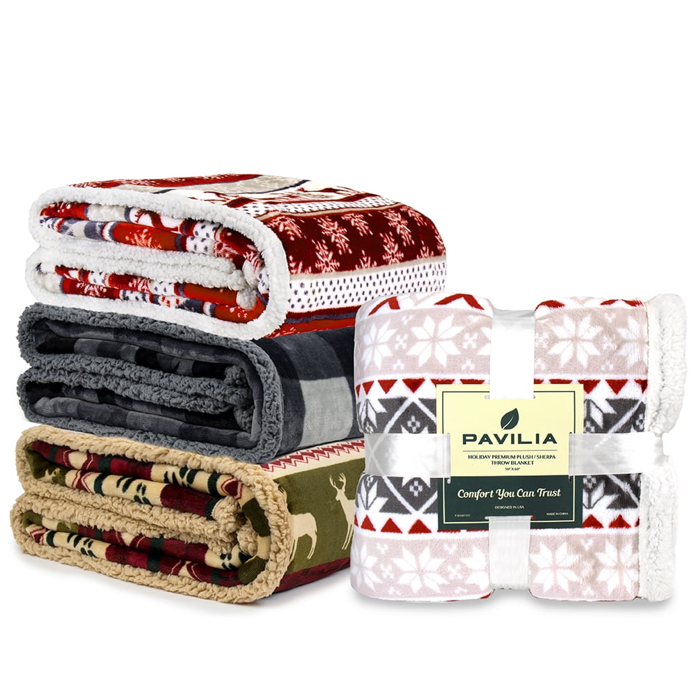 Premium Plush Sherpa Throw Christmas Blanket | Soft, Warm, Cozy, Reversible Microfiber Winter Cabin Throw | Plaid Hol...
