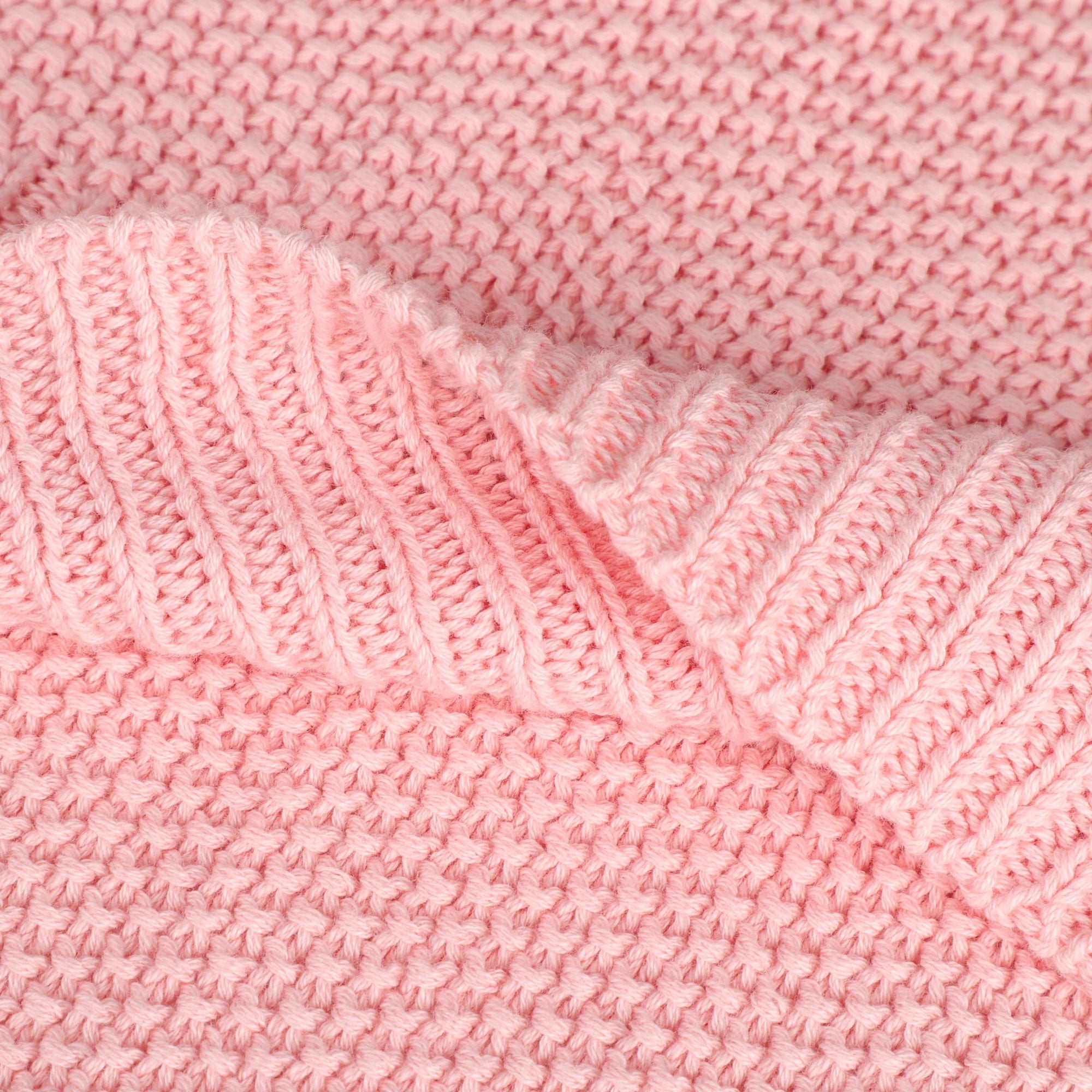 Pure Cotton Soft Cable Knit Throw Blanket Pink 50" x 70"