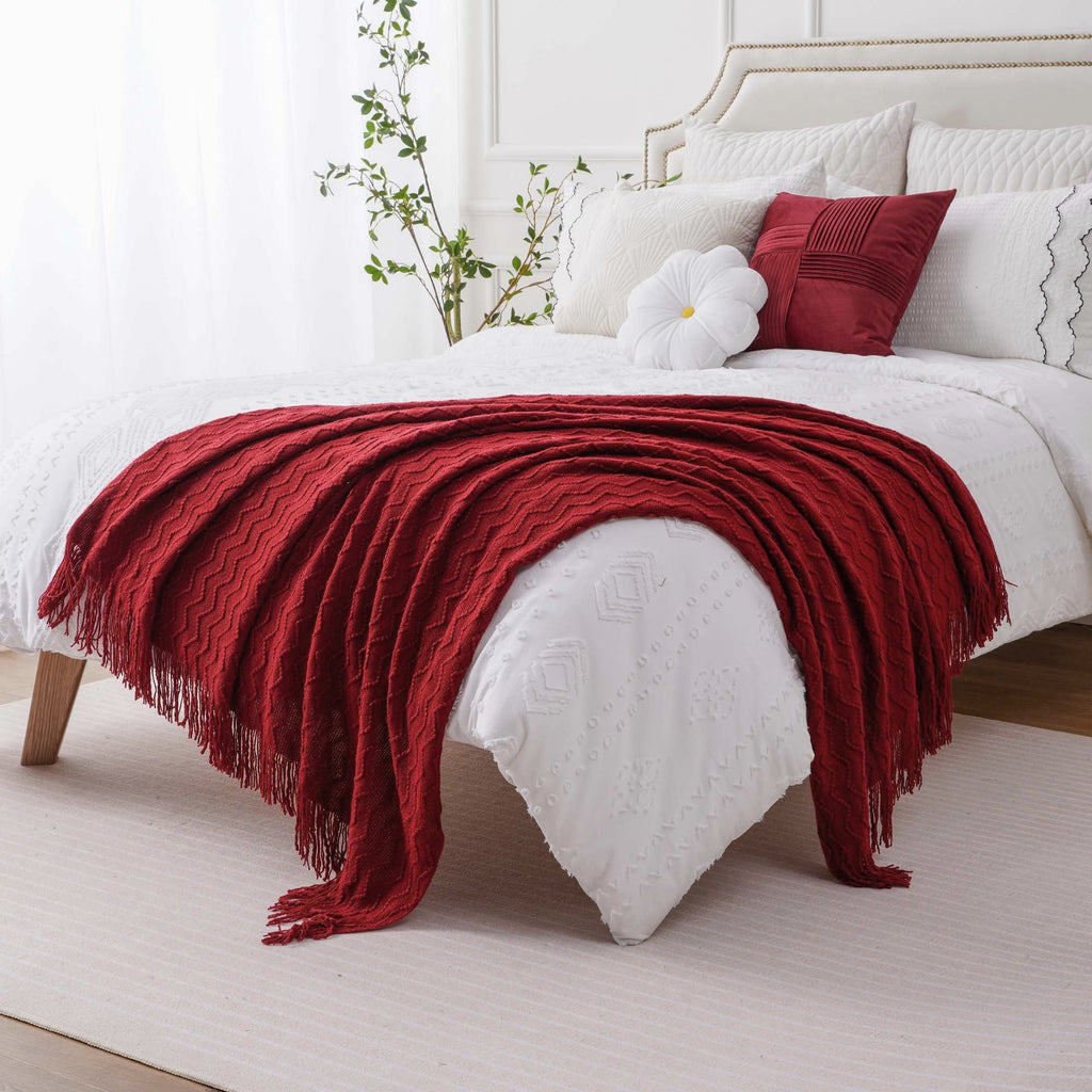Dark Red Blanket for Couch,Burgundy Knit Throw Blanket for Bedroom,Christmas Throw,50"x60"