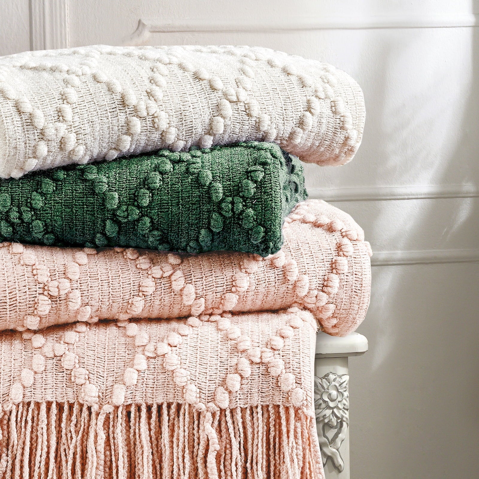 Texture Pure Color Soft Throw Blanket and Sofa Or Bed Knitted Decorative Blanket 50 x70 inches Jacquard Diamond Beige...