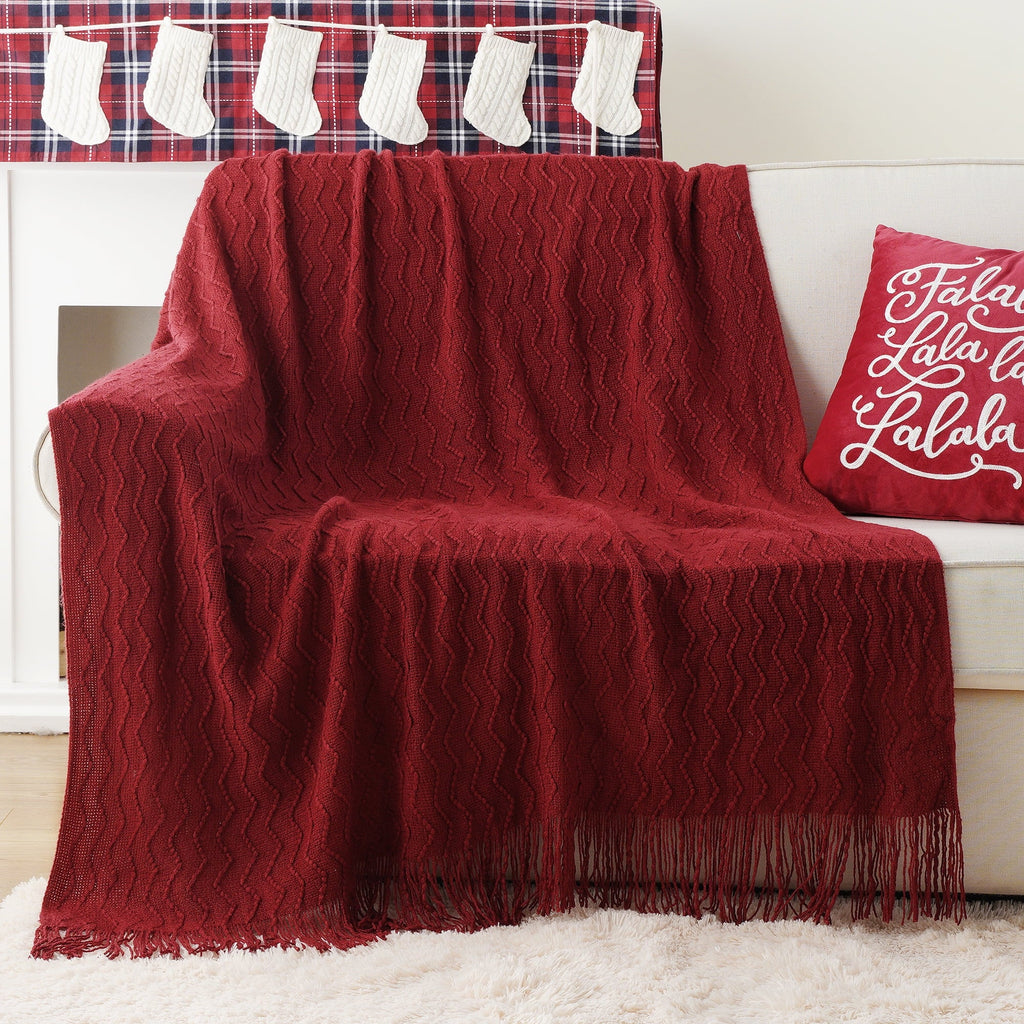 Dark Red Blanket for Couch,Burgundy Knit Throw Blanket for Bedroom,Christmas Throw,50"x60"