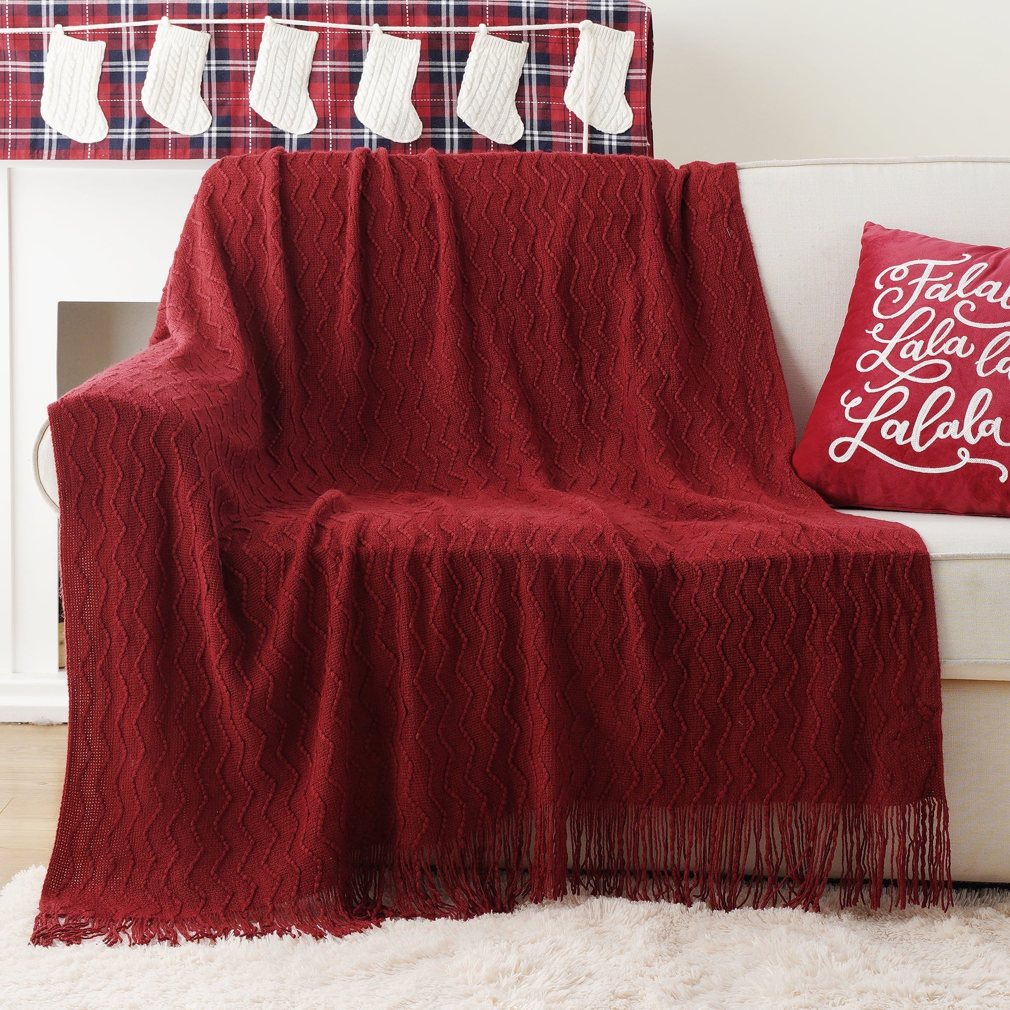 Dark Red Blanket for Couch,Burgundy Knit Throw Blanket for Bedroom,Christmas Throw,50"x60"
