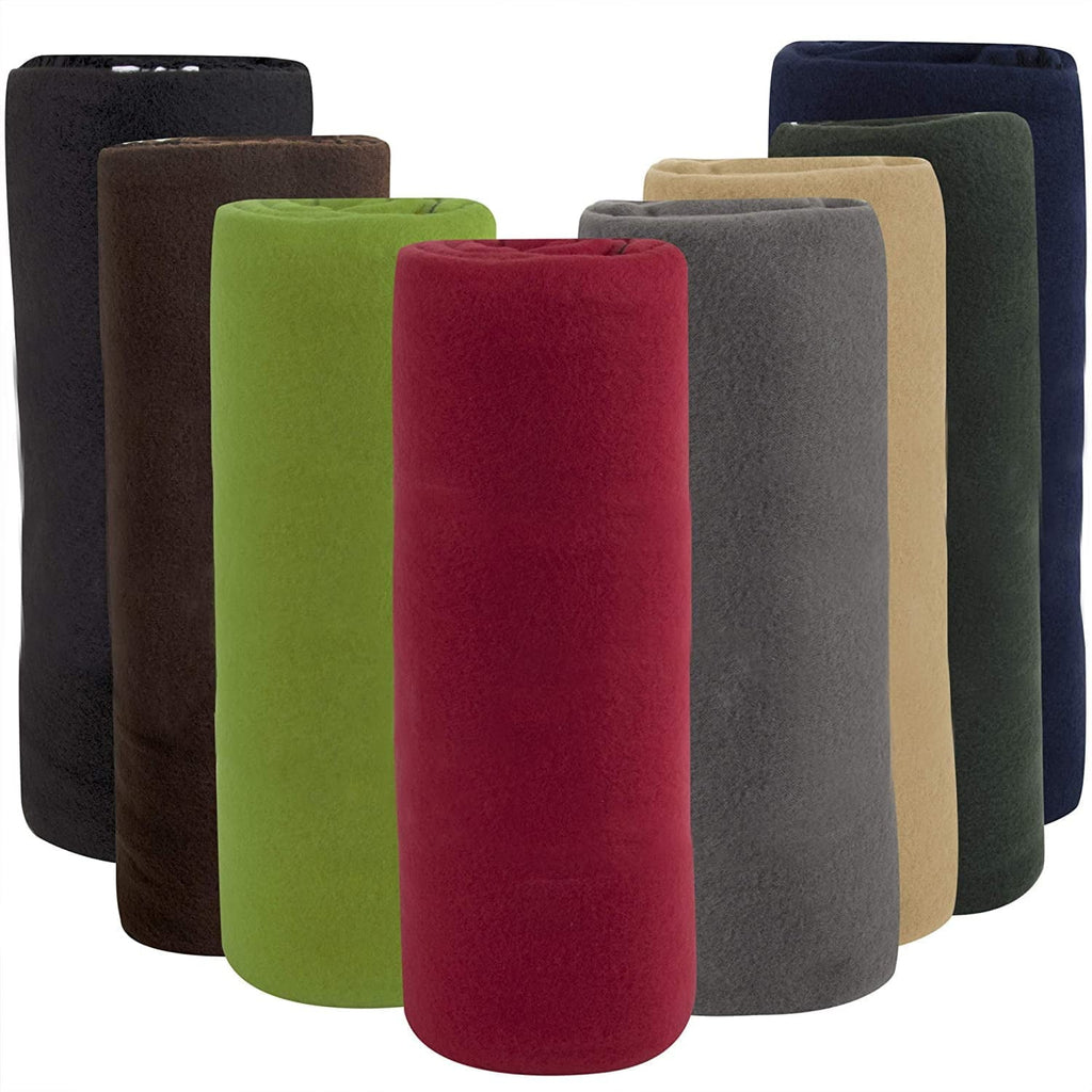 24 pack Trail maker 60”L x 50”W Solid Color Hypoallergenic Fleece Throw Blankets in Assorted Colors