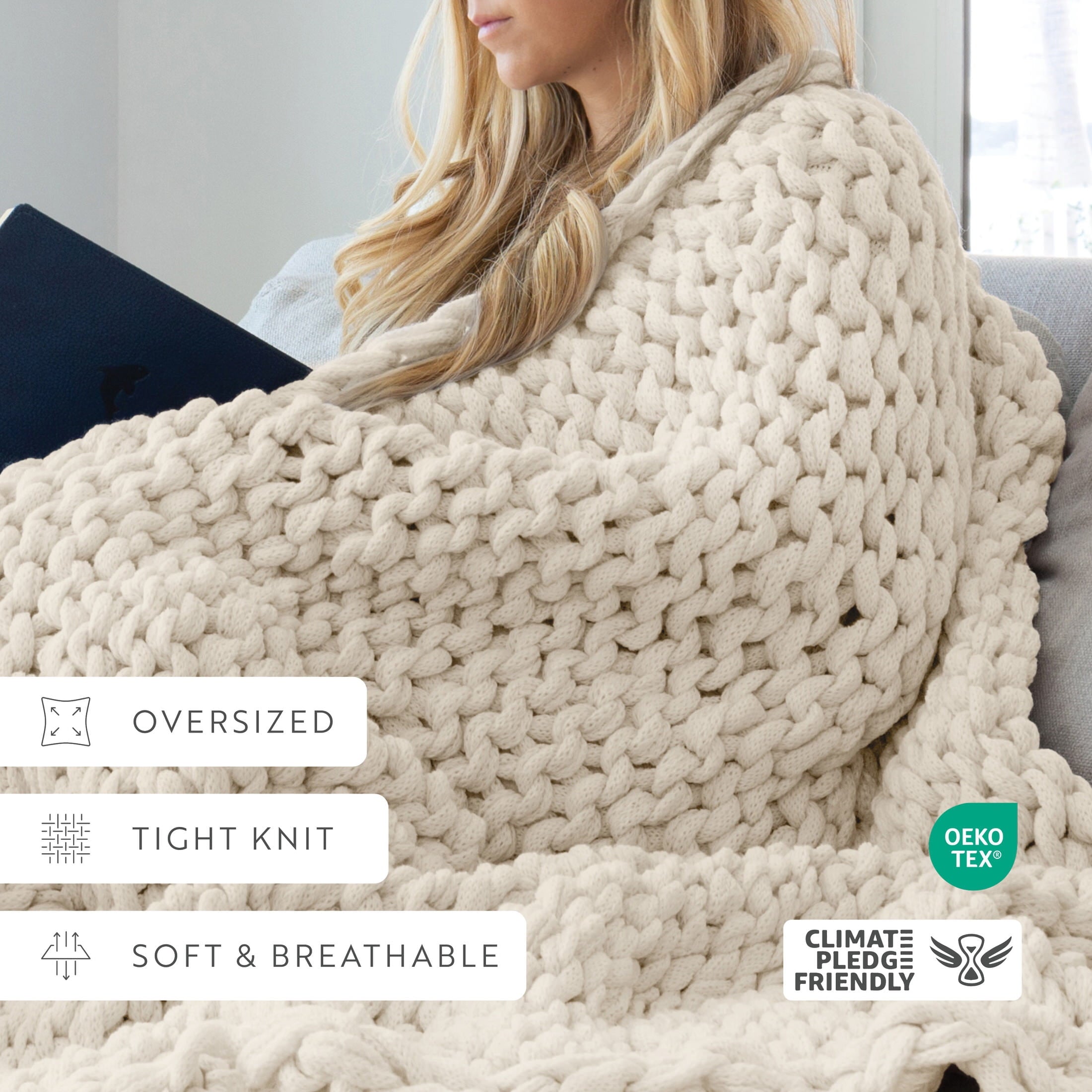 Soft & Cozy Chunky Hand-Knit Throw Blanket, Ivory