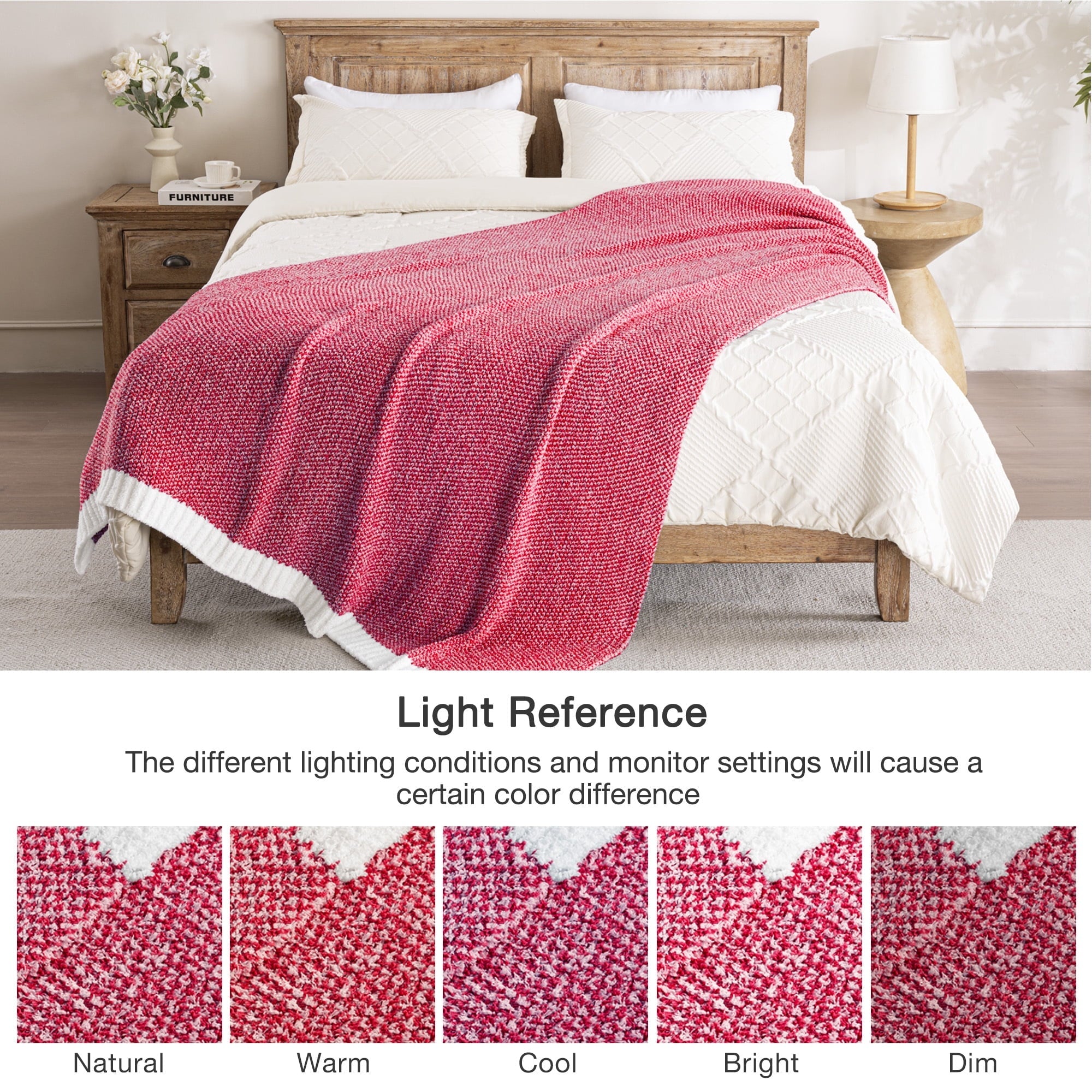 Knit Throw Blanket, Ultra Soft Cozy Fluffy Blankets, Lightweight Fuzzy Plush Throw for Couch and Bed, Mixed Red, 50"x60"