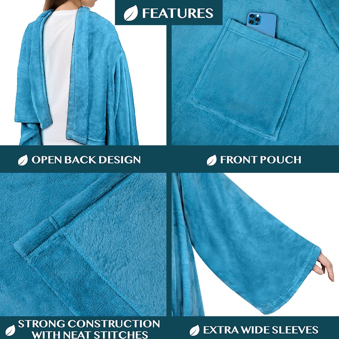 Wearable Blanket with Sleeves for Adult Women Men, Cozy Fleece Warm Wrap Throw Blanket with Arms, Pocket, Gifts for C...