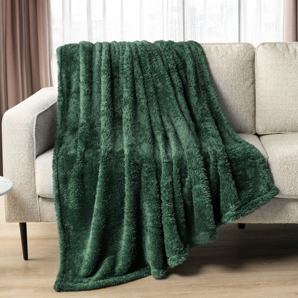 Sherpa Throw Blanket For Couch Sofa, Emerald Green Fluffy Warm Plush Blanket for Bed, Cozy Super Soft Lightweight Thr...
