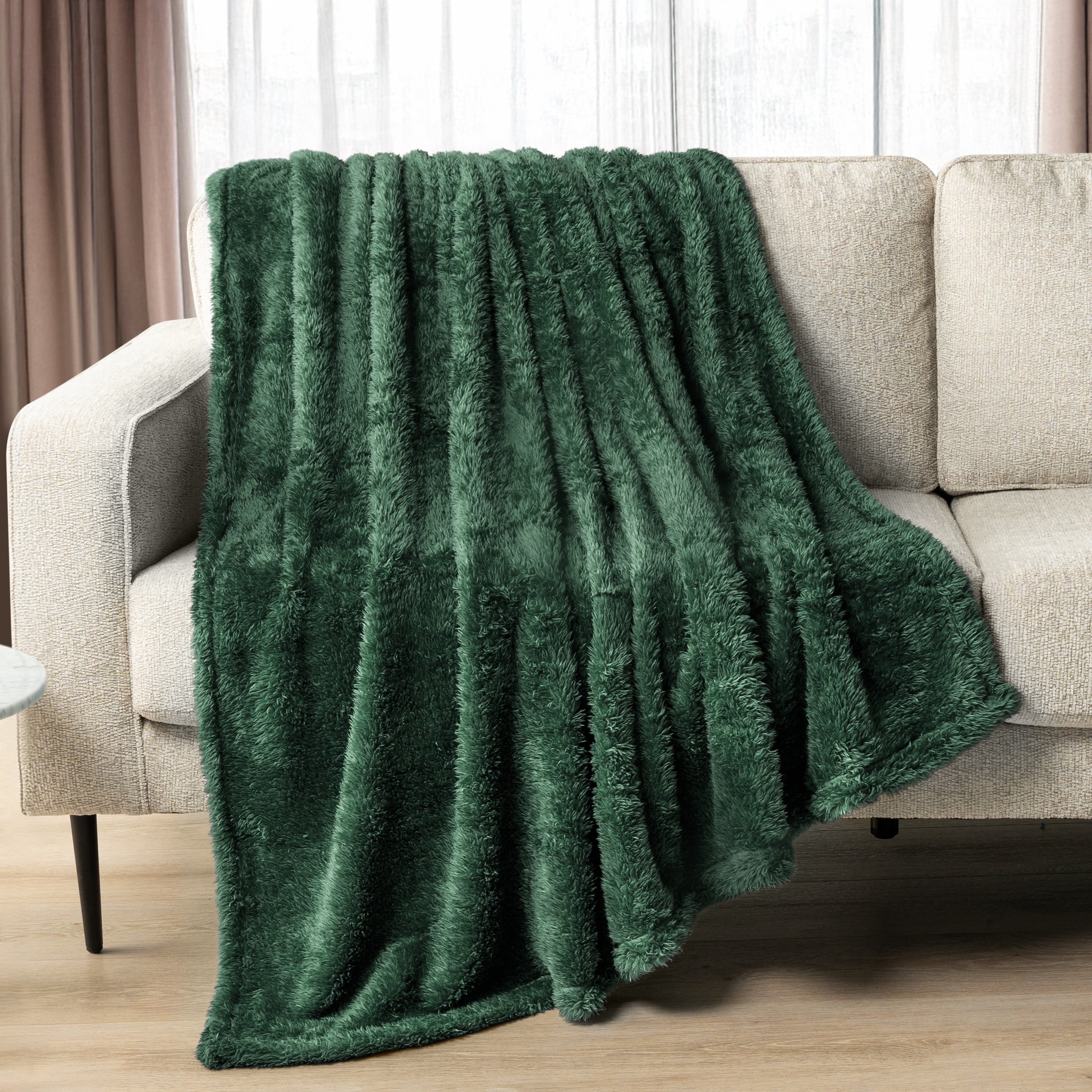 Sherpa Throw Blanket For Couch Sofa, Emerald Green Fluffy Warm Plush Blanket for Bed, Cozy Super Soft Lightweight Thr...